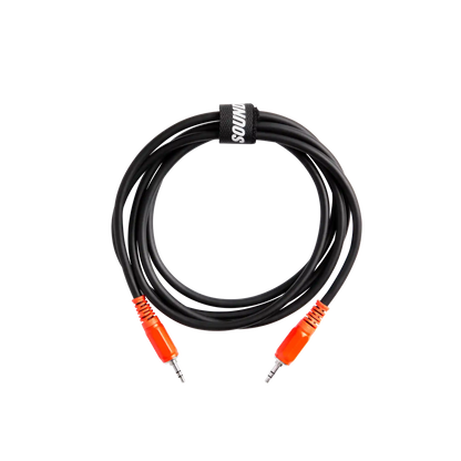 AUX Cable with SOUNDBOKS branded colors rolled up